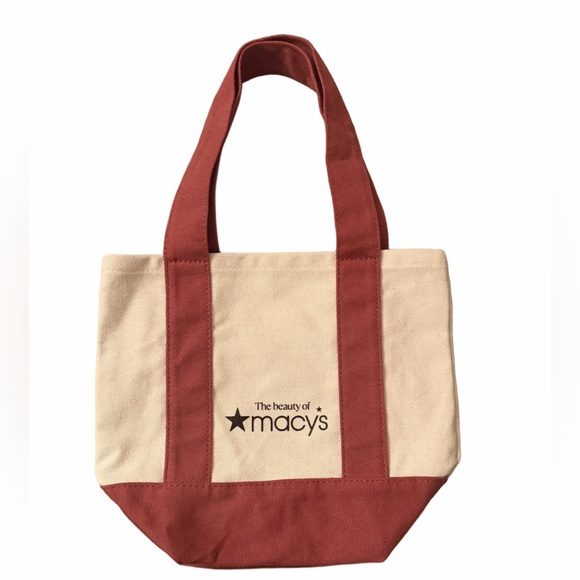 Macy’s Canvas Mini Tote Bag | The Beauty of Macy’s | Red & Natural - Picture 1 of 4